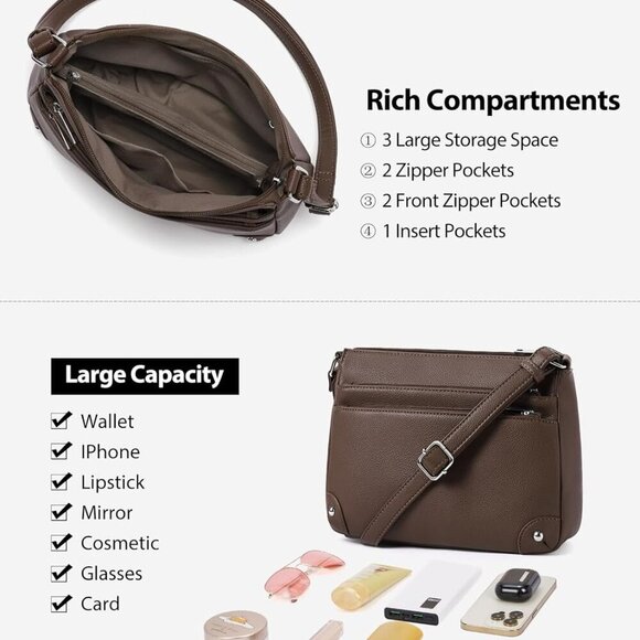 Crossbody Bags for Women, Medium Size Shoulder Handbags, Satchel Purse with Mult - Picture 5 of 9